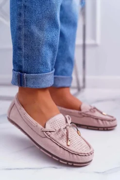 Clearance Damskie buty S.Barski Mokasyny Damskie Zamszowe Beżowe Grella