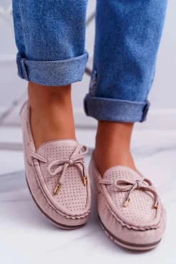 Clearance Damskie buty S.Barski Mokasyny Damskie Zamszowe Beżowe Grella