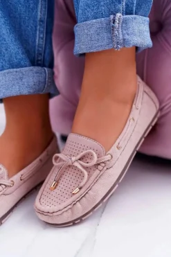 Clearance Damskie buty S.Barski Mokasyny Damskie Zamszowe Beżowe Grella