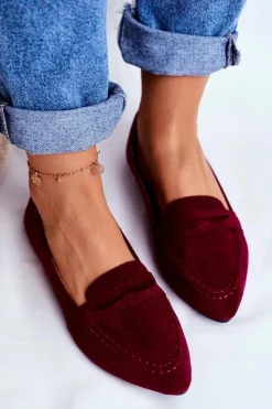 Boto Mokasyny Damskie Zamszowe*Mokasyny Damskie Zamszowe CH-1M6 Bordowe Laveria