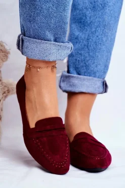 Boto Mokasyny Damskie Zamszowe*Mokasyny Damskie Zamszowe CH-1M6 Bordowe Laveria