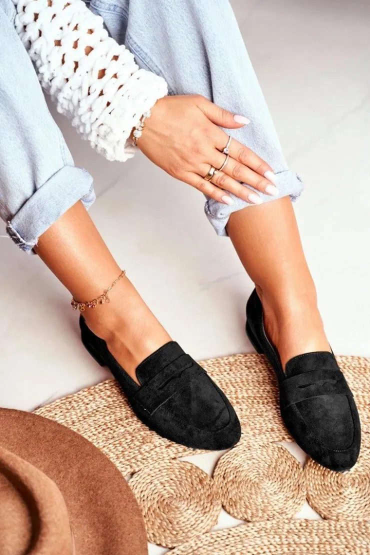 Damskie Buty Sergio Leone Mokasyny Damskie Zamszowe Sergio Leone MK734 Czarne Nebbi