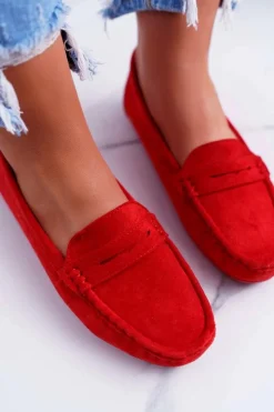 Damskie Boto Mokasyny Damskie Zamszowe Czerwone Merlonte