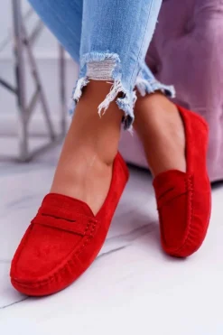 Damskie Boto Mokasyny Damskie Zamszowe Czerwone Merlonte