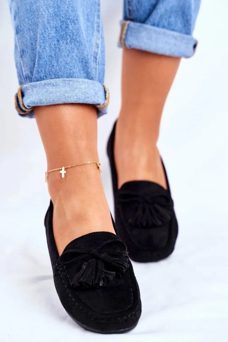 Damskie Evento Mokasyny Damskie Zamszowe 20PB35-2003 Czarne Donna Mia