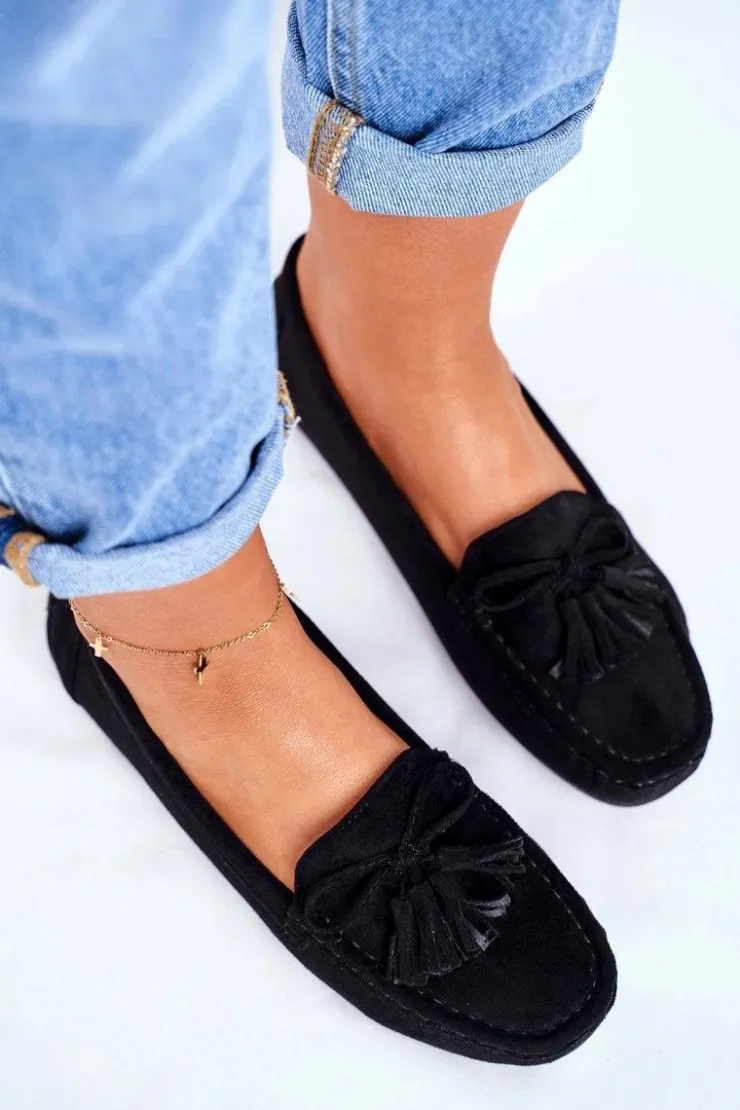 Damskie Evento Mokasyny Damskie Zamszowe 20PB35-2003 Czarne Donna Mia