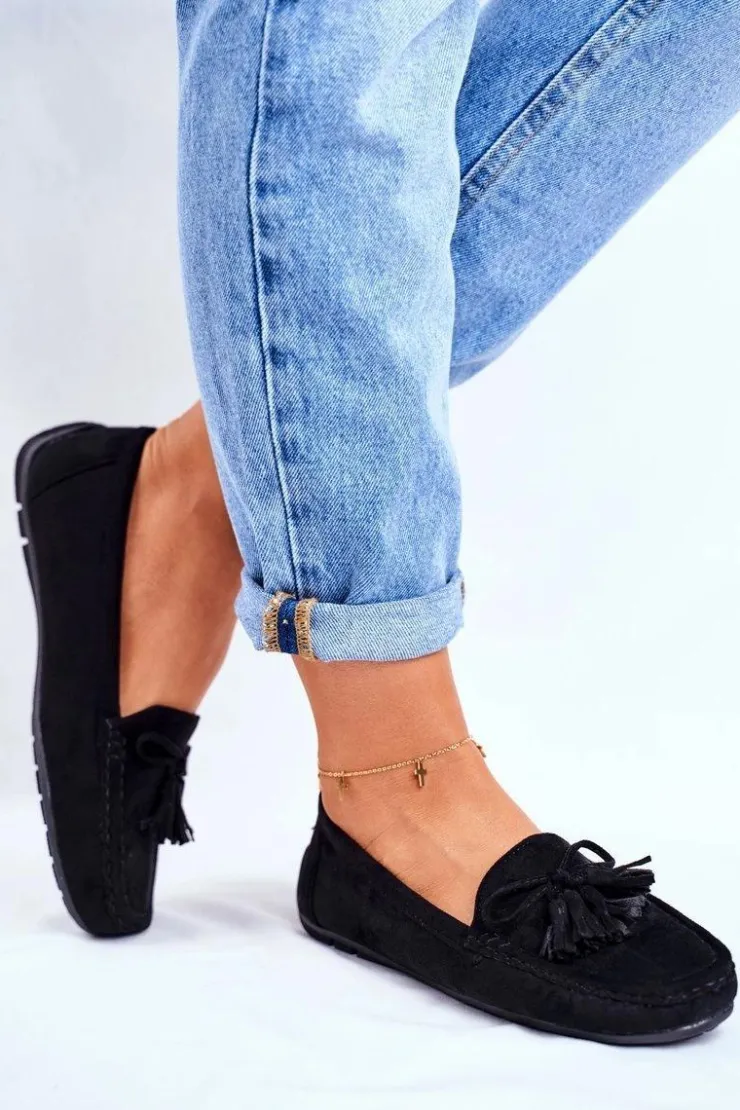 Damskie Evento Mokasyny Damskie Zamszowe 20PB35-2003 Czarne Donna Mia