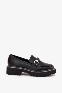 Boto Mokasyny Płaskie|Mokasyny Damskie Skórzane*Mokasyny Damskie Zdobione Cyrkoniami Czarne Patina Czarny