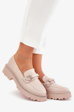 Hot Boto Mokasyny Damskie Zdobione Cyrkoniami Beżowe Patina Beżowy