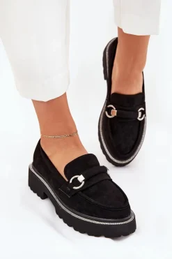 Discount Boto Mokasyny Damskie Zdobione Cyrkoniami Czarne Patina