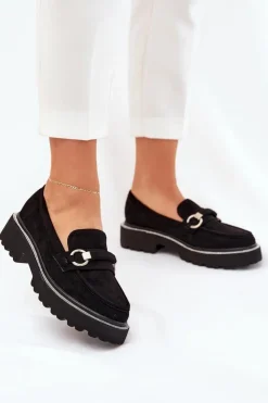 Discount Boto Mokasyny Damskie Zdobione Cyrkoniami Czarne Patina