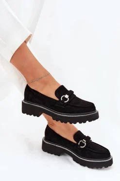 Discount Boto Mokasyny Damskie Zdobione Cyrkoniami Czarne Patina