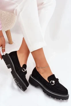 Discount Boto Mokasyny Damskie Zdobione Cyrkoniami Czarne Patina