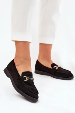 Online Boto Mokasyny Damskie Ze Złotym Detalem Czarne Labirae