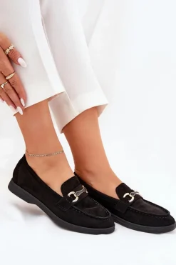 Online Boto Mokasyny Damskie Ze Złotym Detalem Czarne Labirae