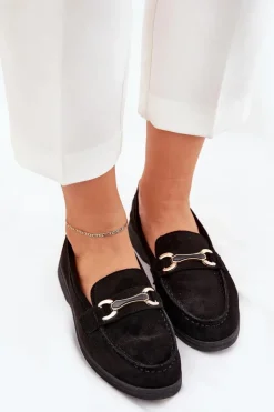 Online Boto Mokasyny Damskie Ze Złotym Detalem Czarne Labirae