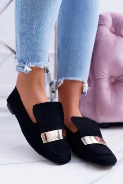 Online Boto Mokasyny Damskie Złota Blaszka Czarne Lordsy Lu Boo Harlem