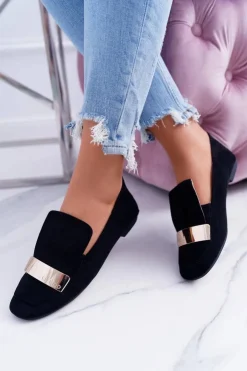 Online Boto Mokasyny Damskie Złota Blaszka Czarne Lordsy Lu Boo Harlem