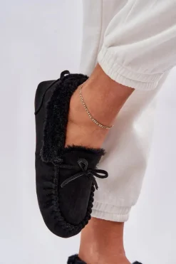 Boto Loafersy Damskie|Kapcie Klasyczne*Mokasyny Kapcie Damskie Z Futerkiem Czarne Kleogoria