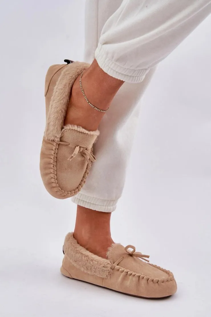 Damskie Boto Mokasyny Kapcie Damskie Z Futerkiem Beżowe Kleogoria