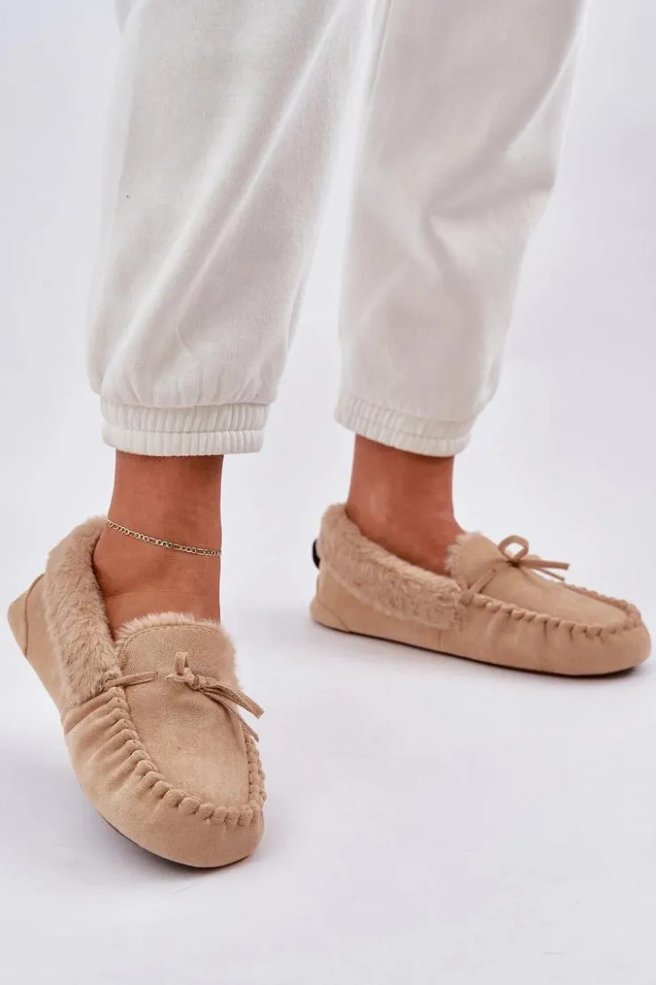 Damskie Boto Mokasyny Kapcie Damskie Z Futerkiem Beżowe Kleogoria