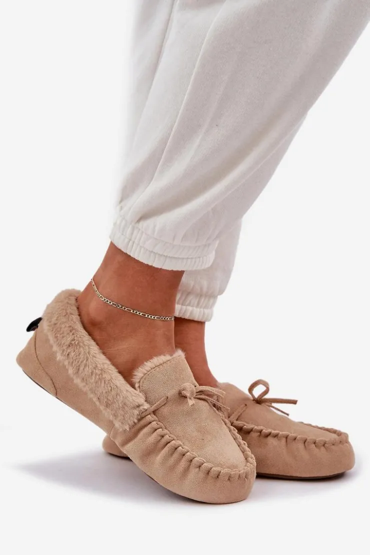 Damskie Boto Mokasyny Kapcie Damskie Z Futerkiem Beżowe Kleogoria