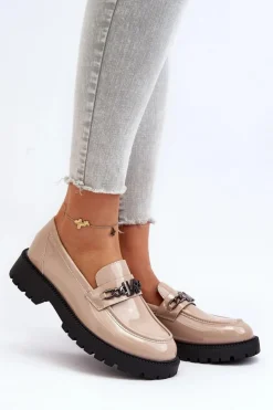 Buty damskie Vinceza Loafersy Damskie|Mokasyny Płaskie*Mokasyny Lakierowane Damskie Na Płaskim Obcasie Beżowe Ezoma Beżowy