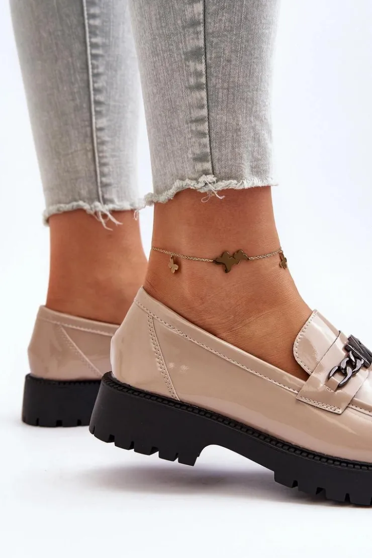 Buty damskie Vinceza Loafersy Damskie|Mokasyny Płaskie*Mokasyny Lakierowane Damskie Na Płaskim Obcasie Beżowe Ezoma Beżowy