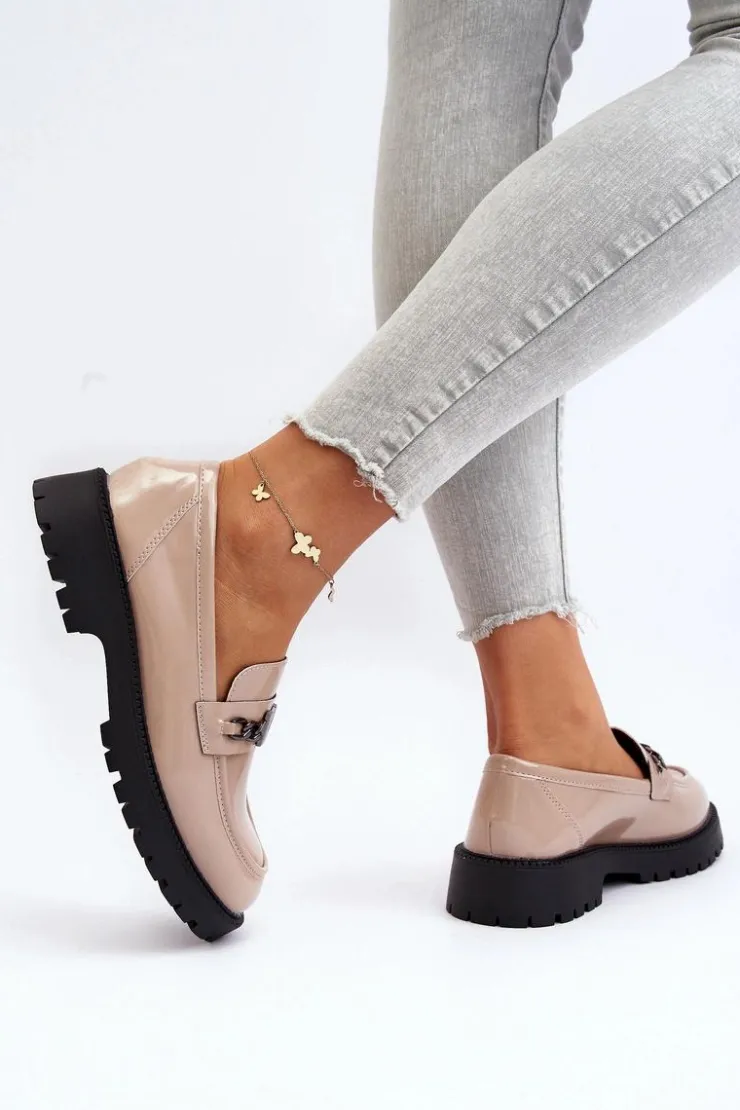 Buty damskie Vinceza Loafersy Damskie|Mokasyny Płaskie*Mokasyny Lakierowane Damskie Na Płaskim Obcasie Beżowe Ezoma Beżowy