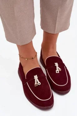 Damskie Boto Mokasyny Loafersy Damskie Z Eko Zamszu Bordowe Darwen