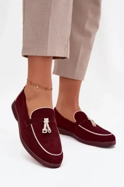 Damskie Boto Mokasyny Loafersy Damskie Z Eko Zamszu Bordowe Darwen