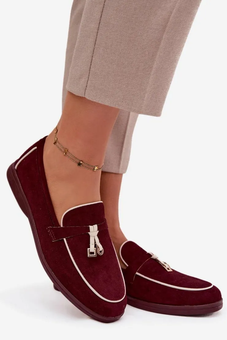 Damskie Boto Mokasyny Loafersy Damskie Z Eko Zamszu Bordowe Darwen
