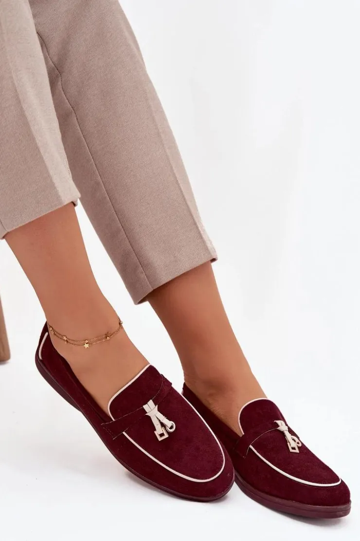 Damskie Boto Mokasyny Loafersy Damskie Z Eko Zamszu Bordowe Darwen
