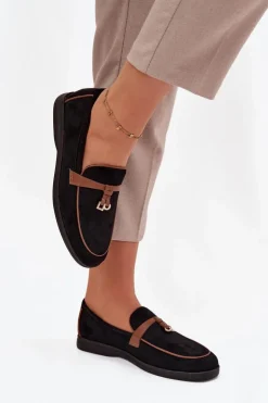 Boto Loafersy Damskie|Mokasyny Płaskie*Mokasyny Loafersy Damskie Z Eko Zamszu Czarne Darwen Czarny