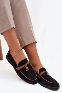 Boto Loafersy Damskie|Mokasyny Płaskie*Mokasyny Loafersy Damskie Z Eko Zamszu Czarne Darwen Czarny