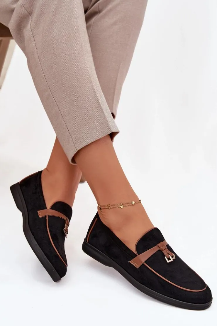 Boto Loafersy Damskie|Mokasyny Płaskie*Mokasyny Loafersy Damskie Z Eko Zamszu Czarne Darwen Czarny
