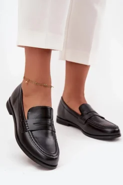 Hot Boto Mokasyny Loafersy Damskie Z Eko Skóry Czarne Bessina Czarny