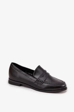 Hot Boto Mokasyny Loafersy Damskie Z Eko Skóry Czarne Bessina Czarny