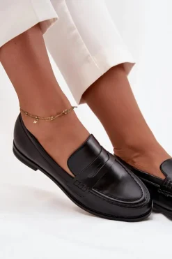 Hot Boto Mokasyny Loafersy Damskie Z Eko Skóry Czarne Bessina Czarny