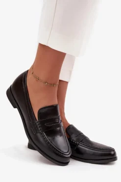 Hot Boto Mokasyny Loafersy Damskie Z Eko Skóry Czarne Bessina Czarny