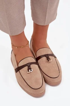 Damskie Boto Mokasyny Loafersy Damskie Z Eko Zamszu Beżowe Darwen