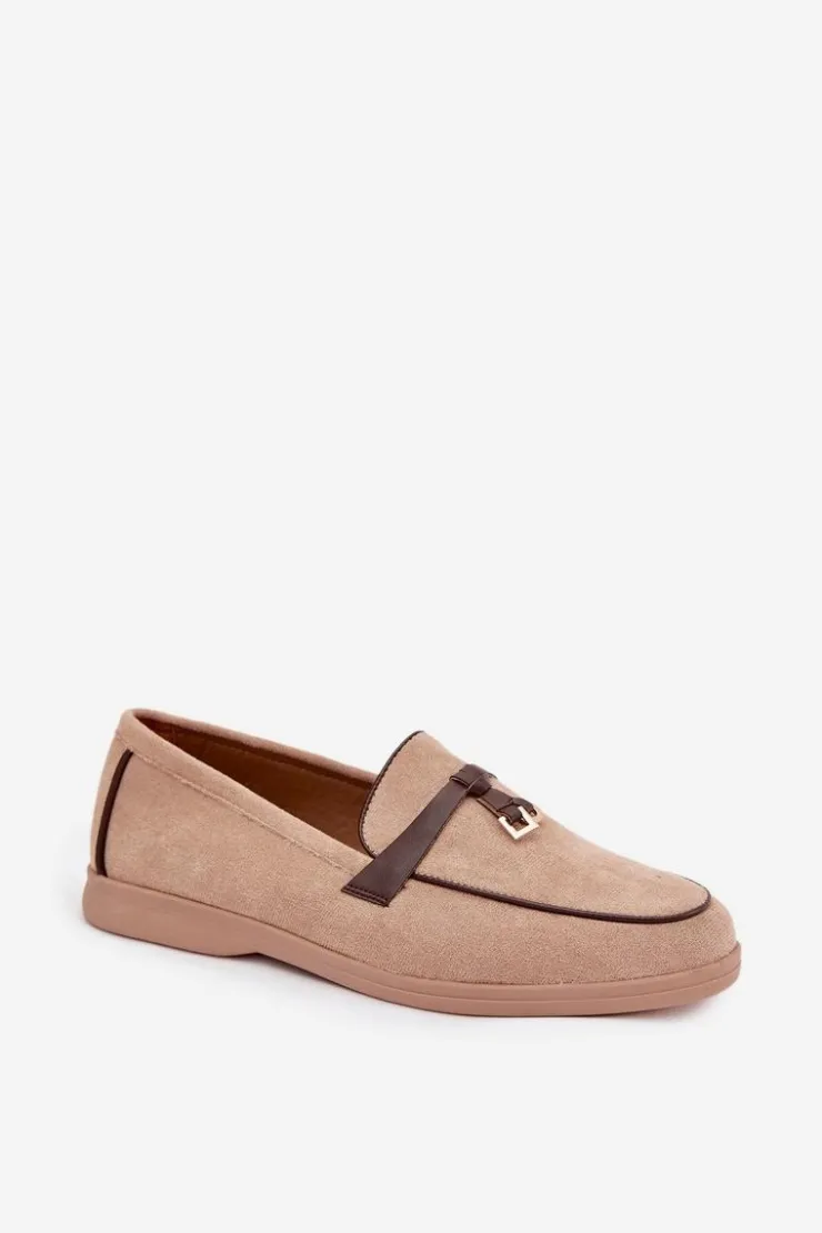 Damskie Boto Mokasyny Loafersy Damskie Z Eko Zamszu Beżowe Darwen
