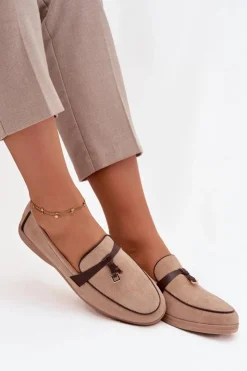 Damskie Boto Mokasyny Loafersy Damskie Z Eko Zamszu Beżowe Darwen