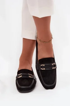 Boto Loafersy Damskie|Mokasyny Płaskie*Mokasyny Loafersy Damskie Z Ozdobnym Elementem Czarne Evelora Czarny