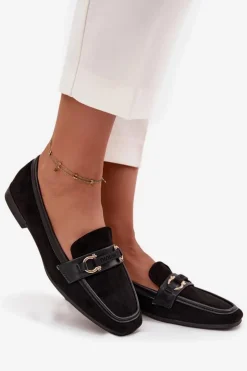 Boto Loafersy Damskie|Mokasyny Płaskie*Mokasyny Loafersy Damskie Z Ozdobnym Elementem Czarne Evelora Czarny