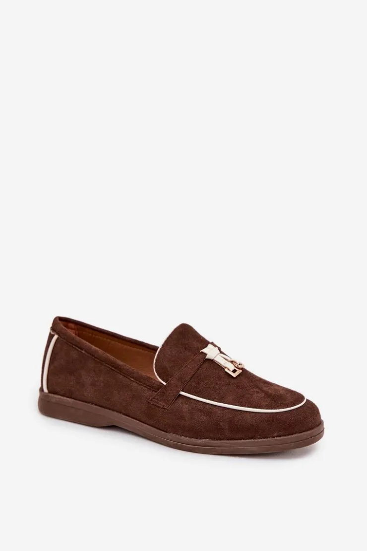 Clearance Boto Mokasyny Loafersy Damskie Z Eko Zamszu Czekoladowe Darwen Brązowy