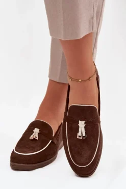 Clearance Boto Mokasyny Loafersy Damskie Z Eko Zamszu Czekoladowe Darwen Brązowy