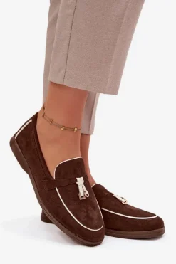 Clearance Boto Mokasyny Loafersy Damskie Z Eko Zamszu Czekoladowe Darwen Brązowy