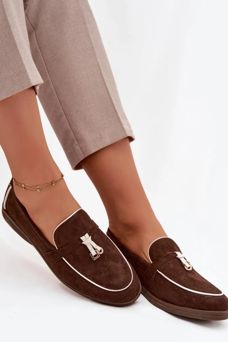 Clearance Boto Mokasyny Loafersy Damskie Z Eko Zamszu Czekoladowe Darwen Brązowy