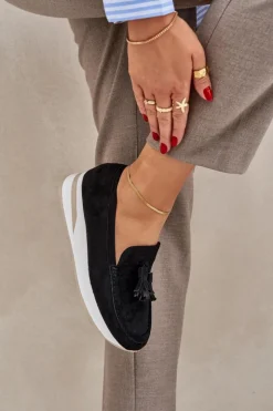 Damskie Boto Mokasyny Na Delikatnym Koturnie Eko Zamszowe Czarne Challavia